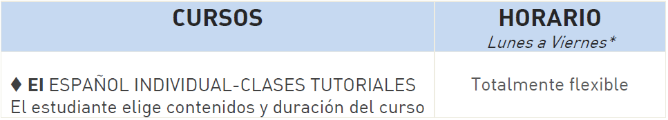 cursos espanol individual tabla