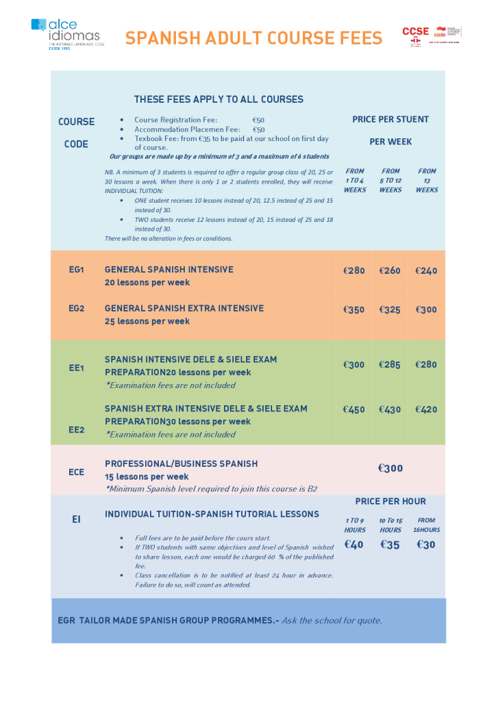SPANISH ADULT FEES 25 26